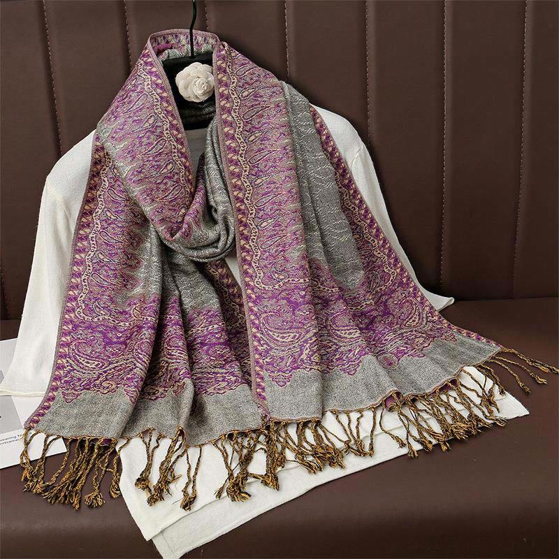 Écharpe châle douillette en jacquard cachemire ethnique tibétain avec Buddha Stones - Magenta foncé - 70*190cm - image 9