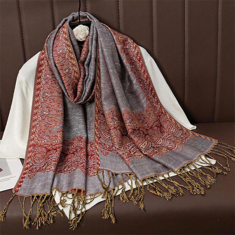 Écharpe châle douillette en jacquard cachemire ethnique tibétain avec Buddha Stones - RosyBrown - 70*190cm - image 11