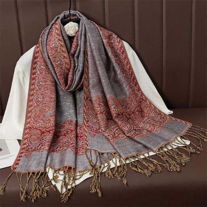 Écharpe châle douillette en jacquard cachemire ethnique tibétain avec Buddha Stones - RosyBrown - 70*190cm - image 11
