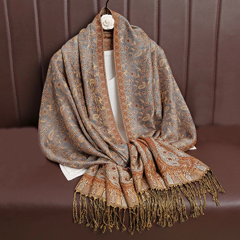 Écharpe confortable à pompons en jacquard Buddha Stones à motif cachemire et fleurs contrastées - Pérou - image 25