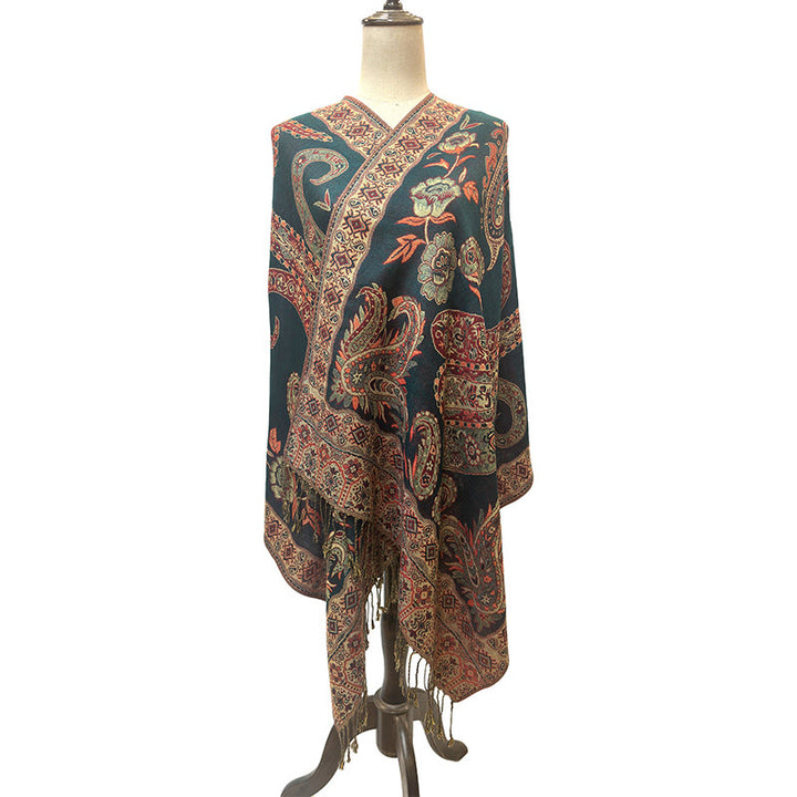 Écharpe confortable à pompons et motif floral cachemire tibétain de style bohème avec Buddha Stones - image 15