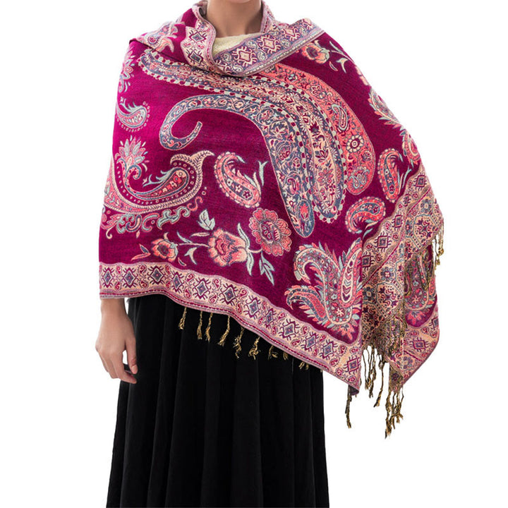 Écharpe confortable à pompons et motif floral cachemire tibétain de style bohème avec Buddha Stones - image 21