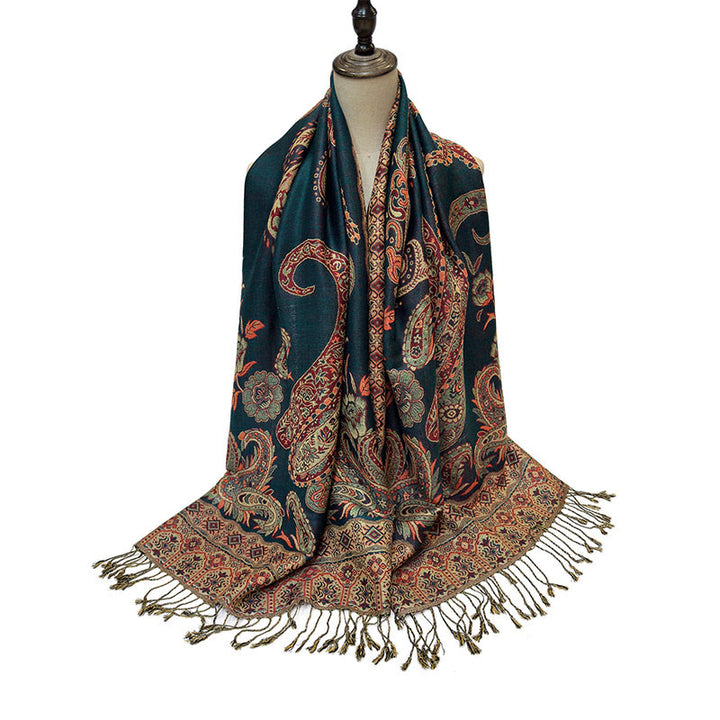 Écharpe confortable à pompons et motif floral cachemire tibétain de style bohème avec Buddha Stones - image 5