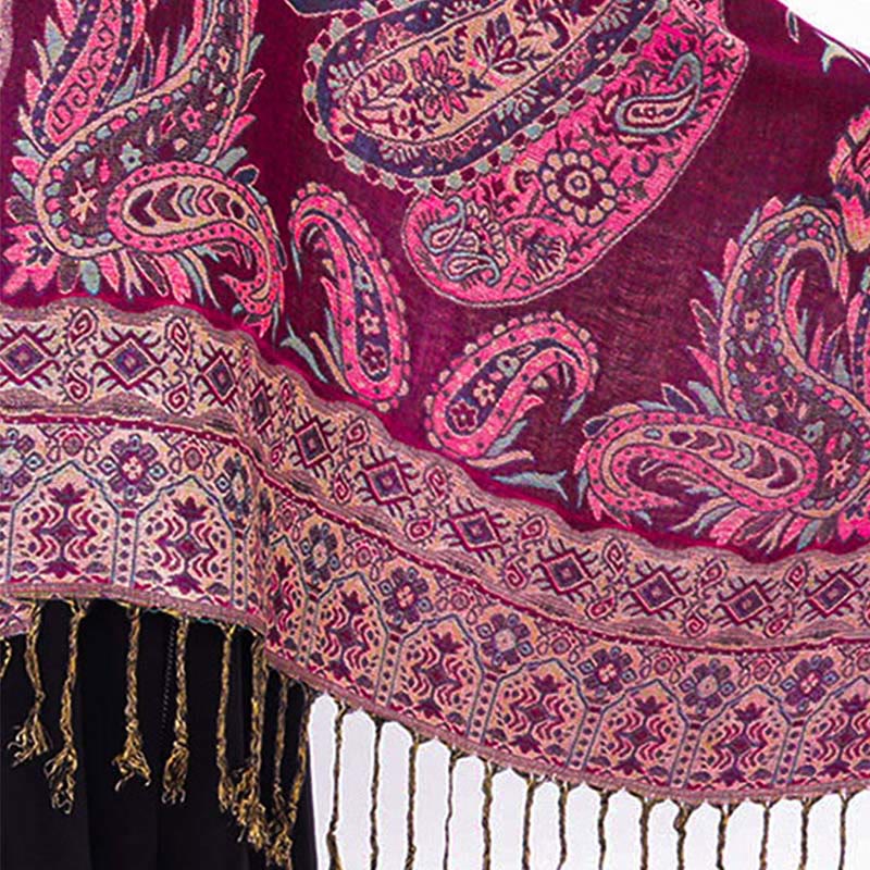 Écharpe confortable à pompons et motif floral cachemire tibétain de style bohème avec Buddha Stones - image 23