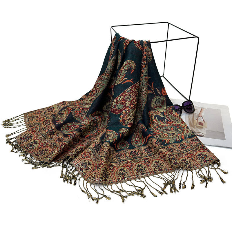 Écharpe confortable à pompons et motif floral cachemire tibétain de style bohème avec Buddha Stones - image 6