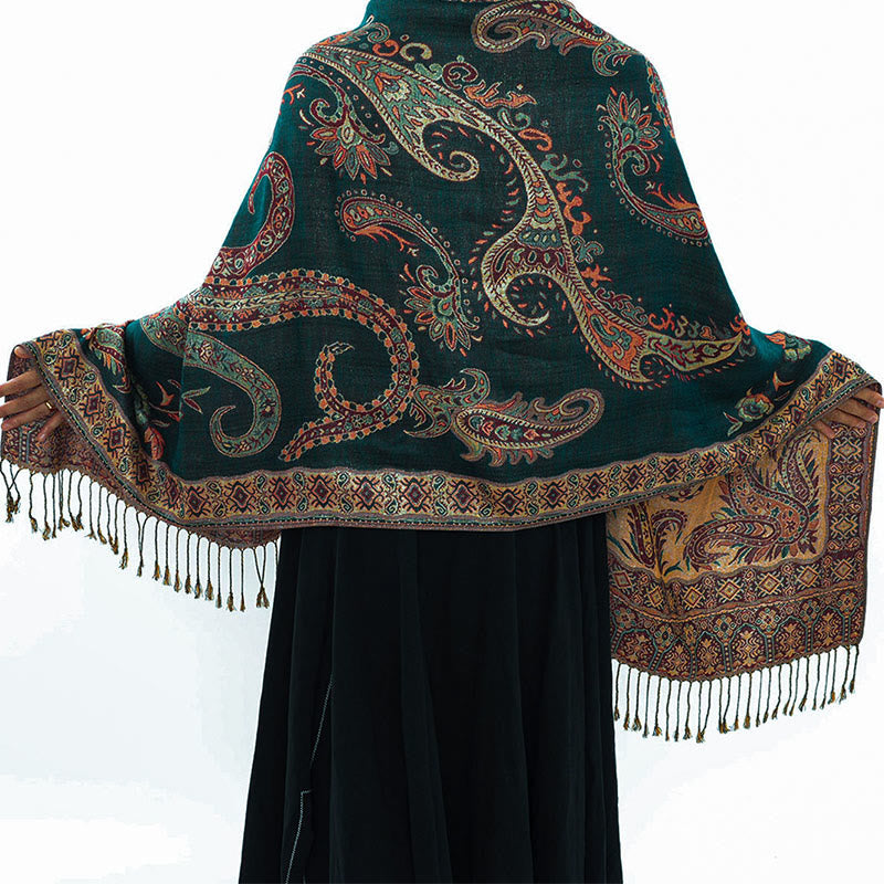 Écharpe confortable à pompons et motif floral cachemire tibétain de style bohème avec Buddha Stones - image 1