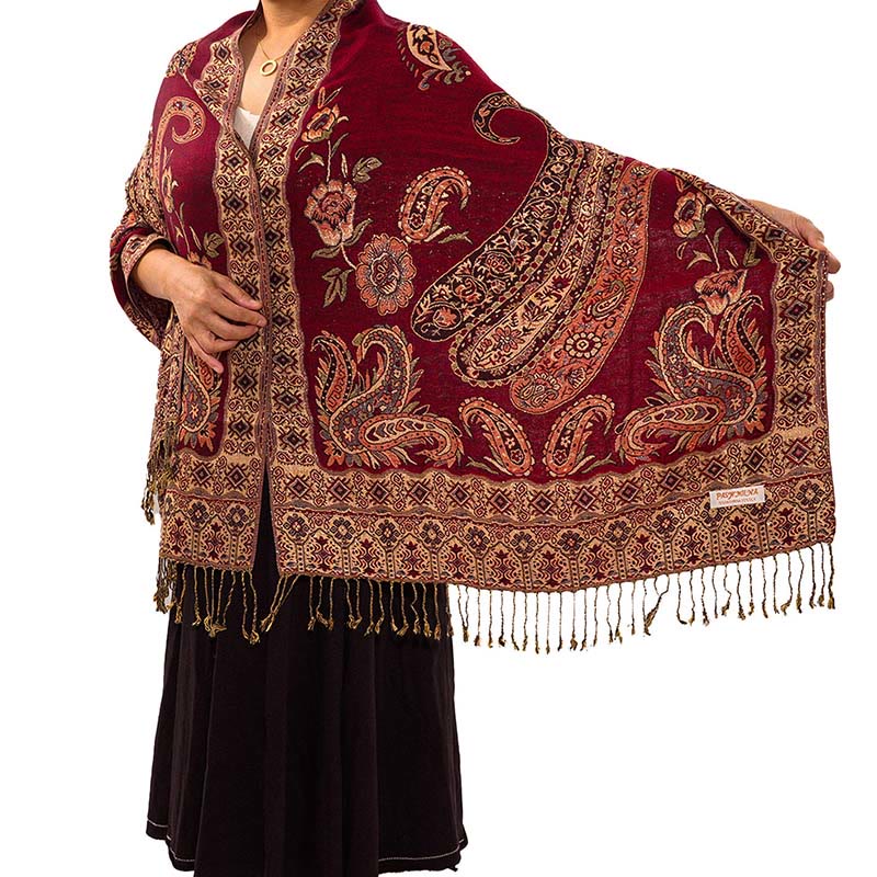 Écharpe confortable à pompons et motif floral cachemire tibétain de style bohème avec Buddha Stones - image 9