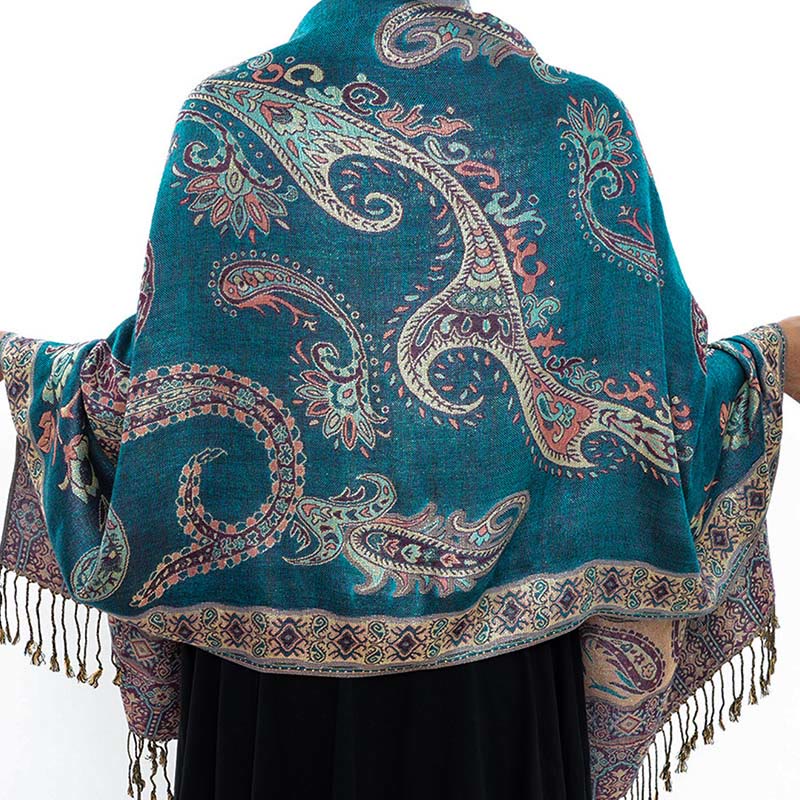 Écharpe confortable à pompons et motif floral cachemire tibétain de style bohème avec Buddha Stones - image 13