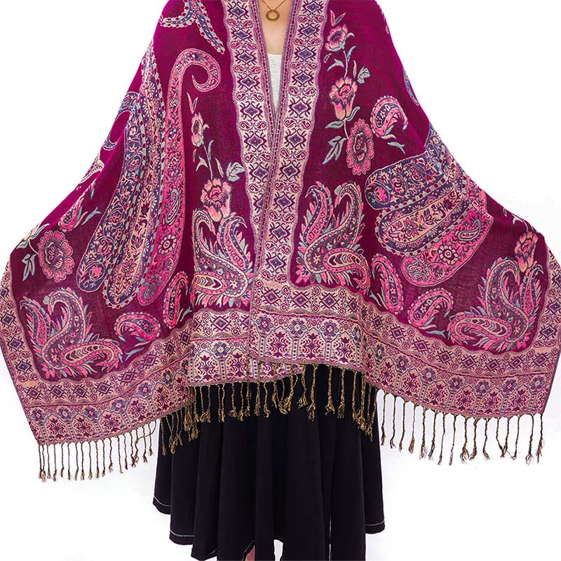 Écharpe confortable à pompons et motif floral cachemire tibétain de style bohème avec Buddha Stones - image 20