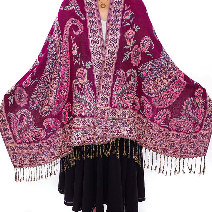 Écharpe confortable à pompons et motif floral cachemire tibétain de style bohème avec Buddha Stones - image 20
