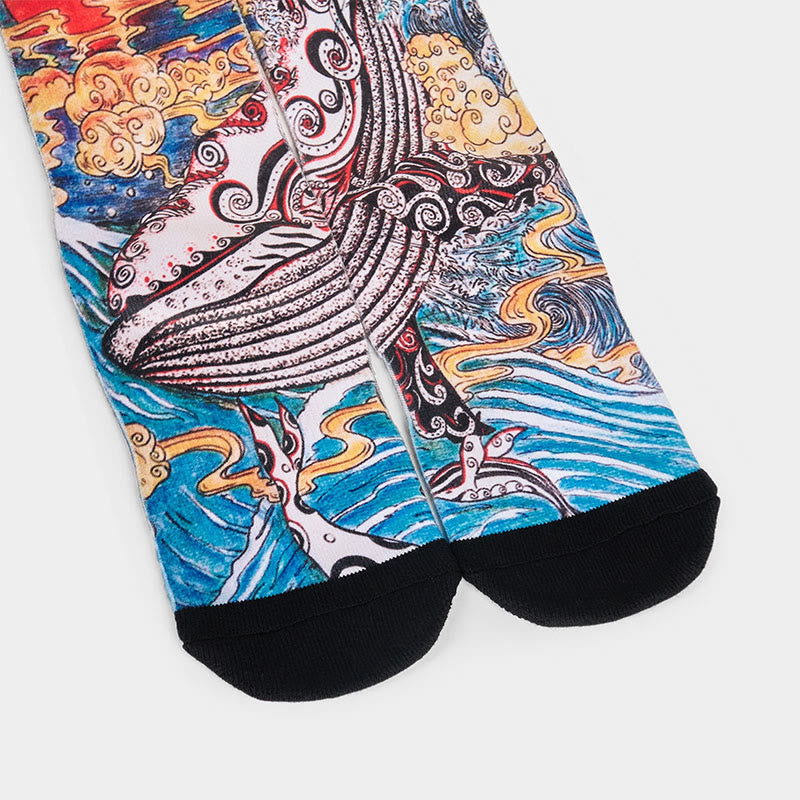 Chaussettes unisexes décontractées Buddha Stones, motif baleine, vagues, coucher de soleil, micro-collant pour hommes et femmes - image 3