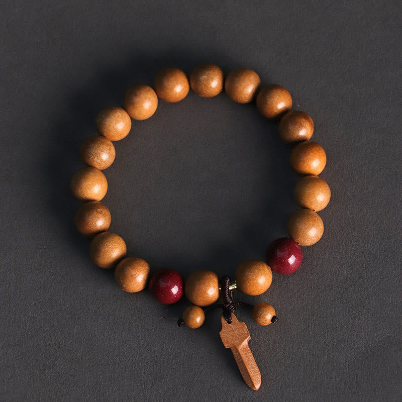 Bracelet de richesse avec breloque épée en bois de pêche et cinabre et Buddha Stones - image 2