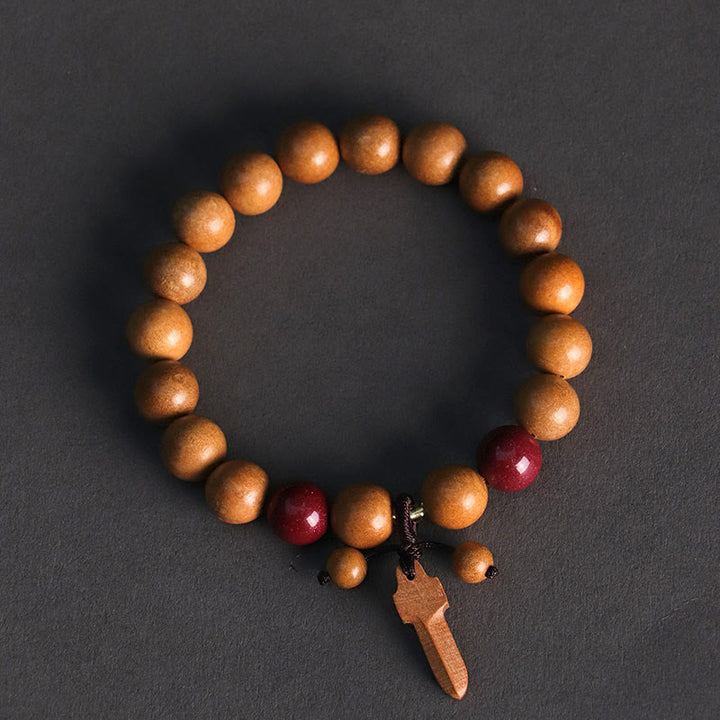 Bracelet de richesse avec breloque épée en bois de pêche et cinabre et Buddha Stones - image 2
