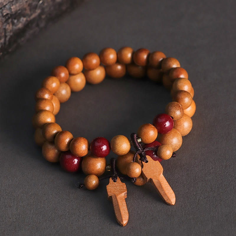 Bracelet de richesse avec breloque épée en bois de pêche et cinabre et Buddha Stones - image 12