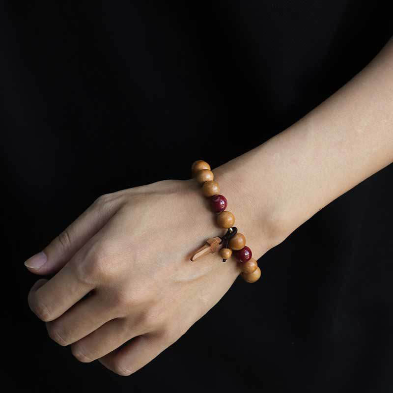 Bracelet de richesse avec breloque épée en bois de pêche et cinabre et Buddha Stones - image 9