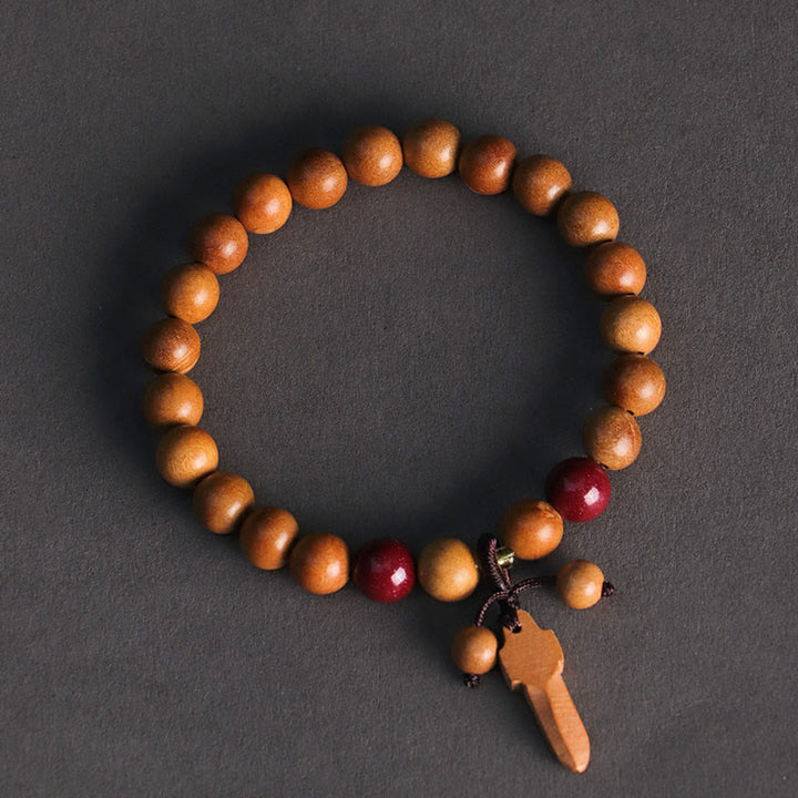 Bracelet de richesse avec breloque épée en bois de pêche et cinabre et Buddha Stones - image 8