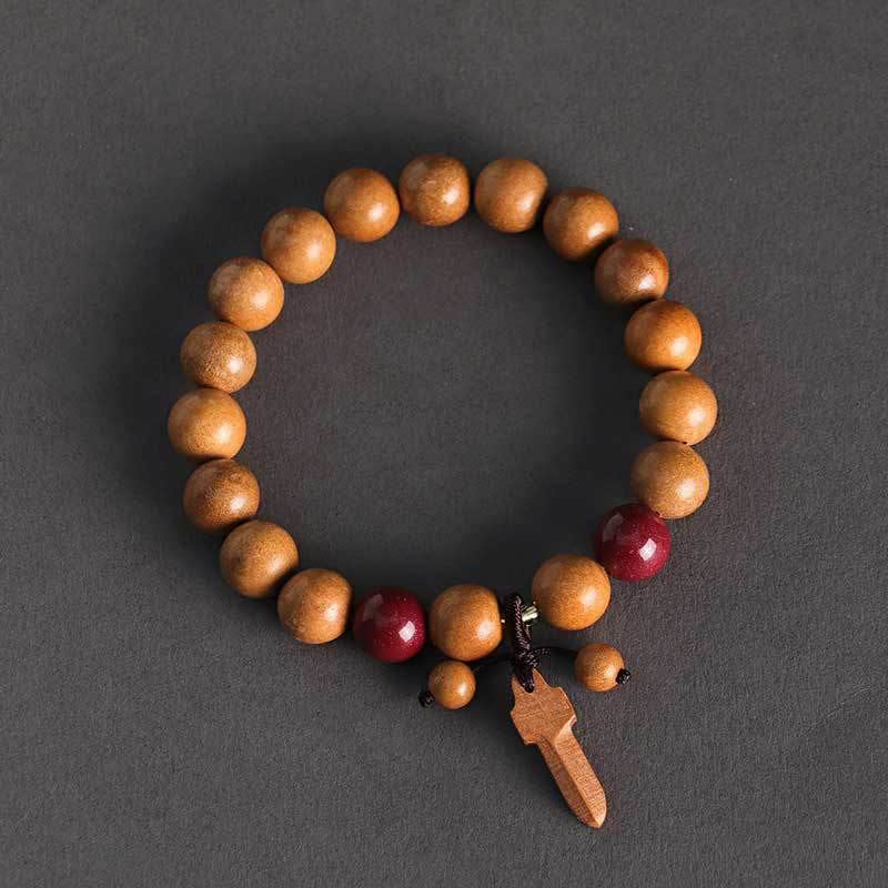 Bracelet de richesse avec breloque épée en bois de pêche et cinabre et Buddha Stones - image 1