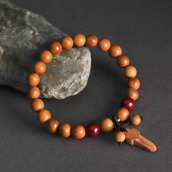 Bracelet de richesse avec breloque épée en bois de pêche et cinabre et Buddha Stones - Bois de pêcher 8 mm (circonférence du poignet : 14-16 cm) - image 7