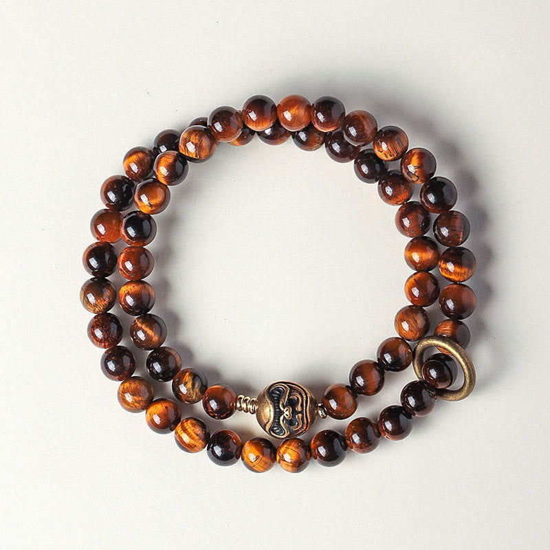 Bracelet double tour en cuivre et obsidienne noire tibétaine avec Buddha Stones - Œil de tigre (circonférence du poignet : 13-15 cm) - image 4