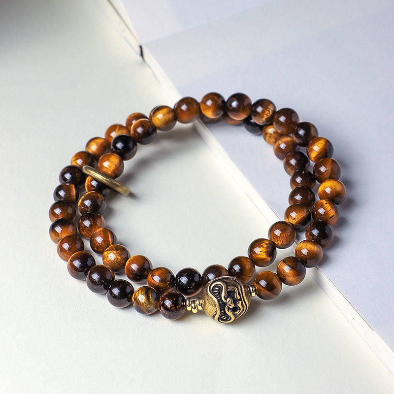 Bracelet double tour en cuivre et obsidienne noire tibétaine avec Buddha Stones - image 5