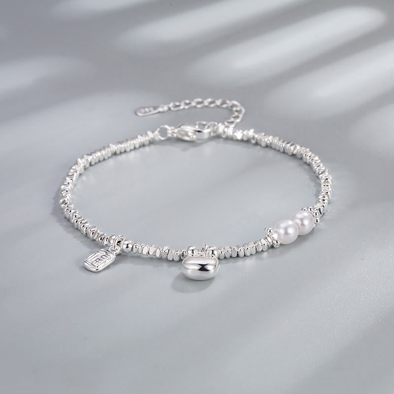 Bracelet de bénédiction en perles avec personnage Fu en argent plaqué cuivre et Buddha Stones - Bourse en cuivre (tour de poignet : 15-17 cm) - image 0