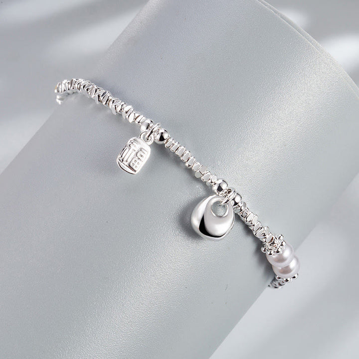 Bracelet de bénédiction en perles avec personnage Fu en argent plaqué cuivre et Buddha Stones - image 2