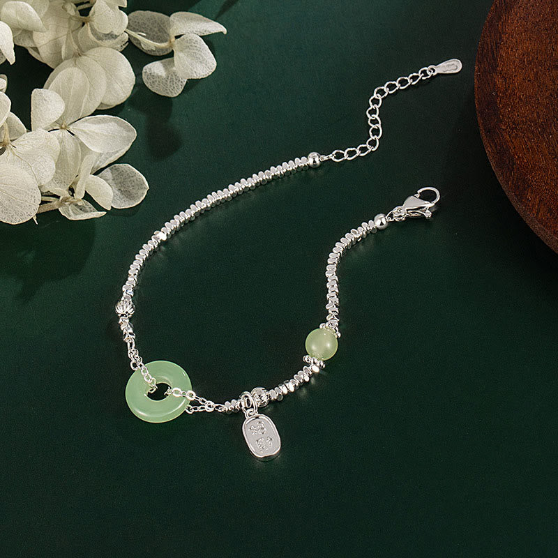 Bracelet porte-bonheur avec boucle de paix et symbole Fu en argent plaqué cuivre et Buddha Stones - image 1