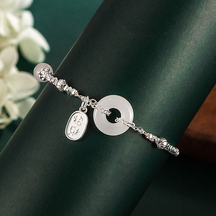 Bracelet porte-bonheur avec boucle de paix et symbole Fu en argent plaqué cuivre et Buddha Stones - image 3
