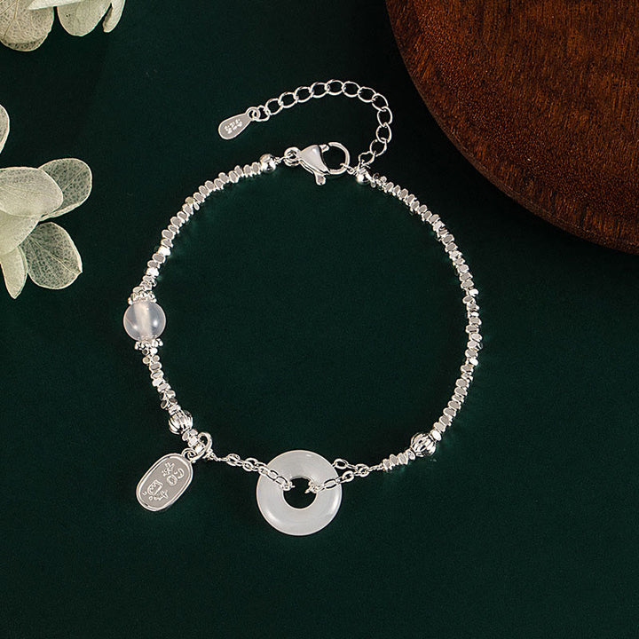 Bracelet porte-bonheur avec boucle de paix et symbole Fu en argent plaqué cuivre et Buddha Stones - Boucle de paix blanche (tour de poignet : 15-17 cm) - image 2