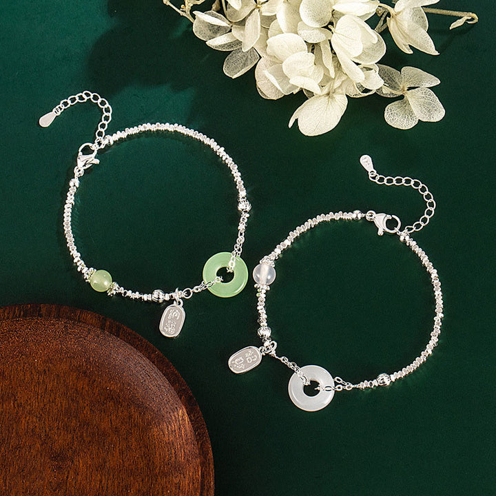 Bracelet porte-bonheur avec boucle de paix et symbole Fu en argent plaqué cuivre et Buddha Stones - image 4