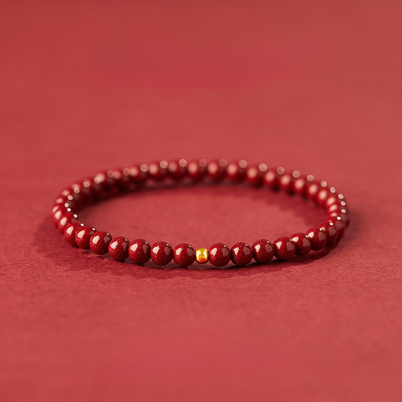 Bracelet de concentration simple en or 999 et cinabre Buddha Stones - Perle de cinabre de 4 mm et d'or de 3 mm - image 0