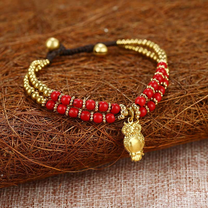 Bracelet de force en cuivre plaqué double couche avec Buddha Stones turquoise et éléphant porte-bonheur - Turquoise rouge (tour de poignet : 15-18 cm) - image 4