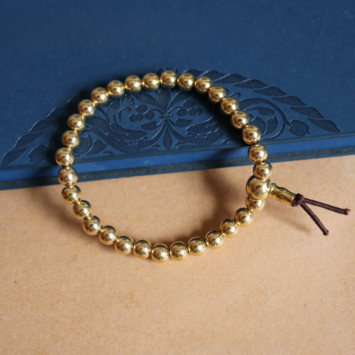 Bracelet de richesse en perles de cuivre pur et laiton tibétain rétro avec Buddha Stones - Cuivre Laiton (circonférence du poignet : 18 cm) - image 0