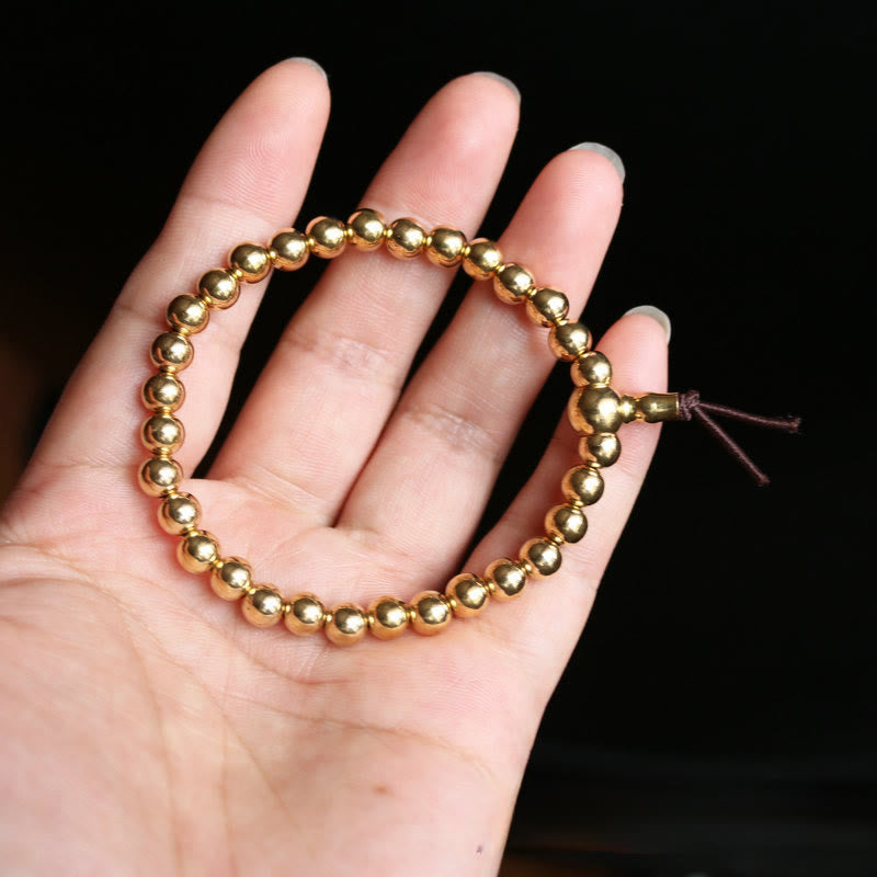Bracelet de richesse en perles de cuivre pur et laiton tibétain rétro avec Buddha Stones - image 1