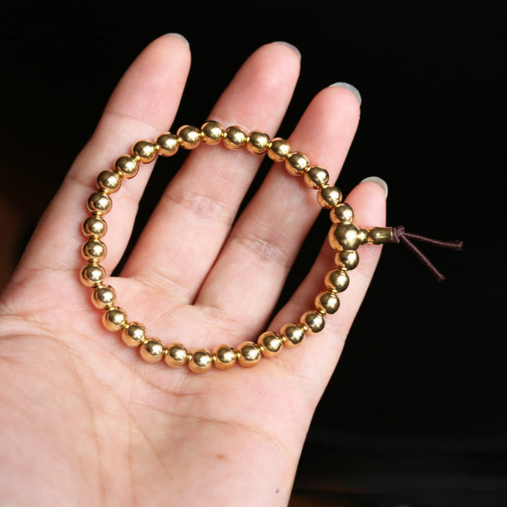 Bracelet de richesse en perles de cuivre pur et laiton tibétain rétro avec Buddha Stones - image 1