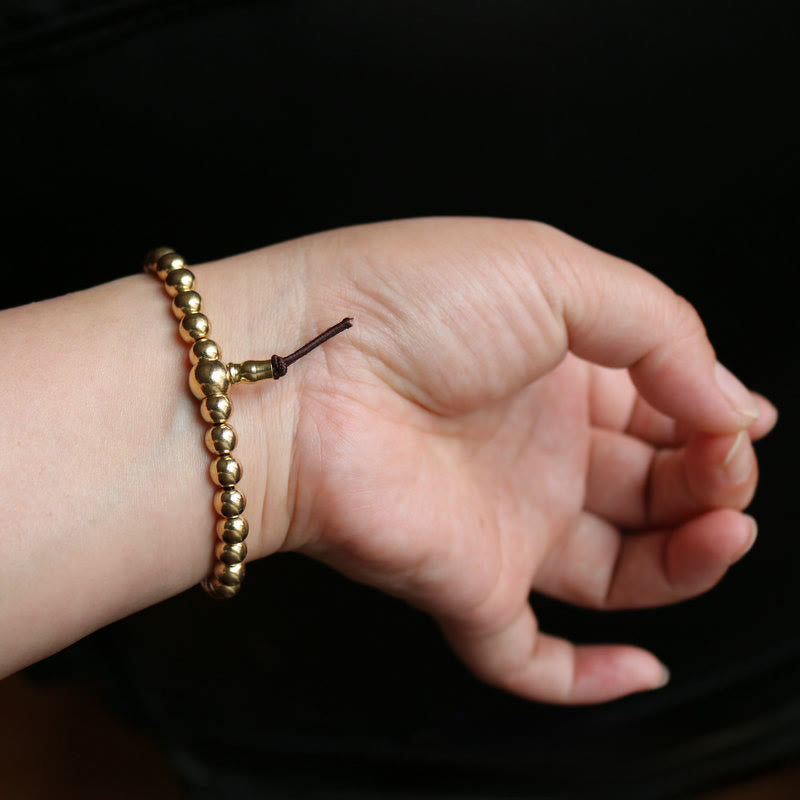 Bracelet de richesse en perles de cuivre pur et laiton tibétain rétro avec Buddha Stones - image 3