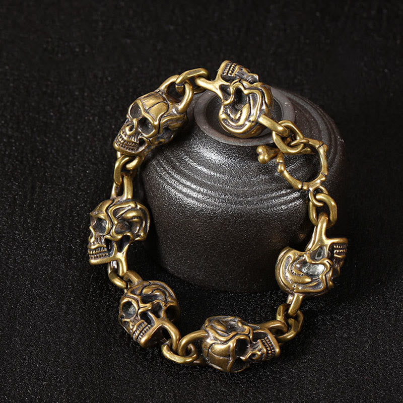 Bracelet de protection de la forêt en cuivre et laiton avec tête de mort et Buddha Stones rétro - image 3