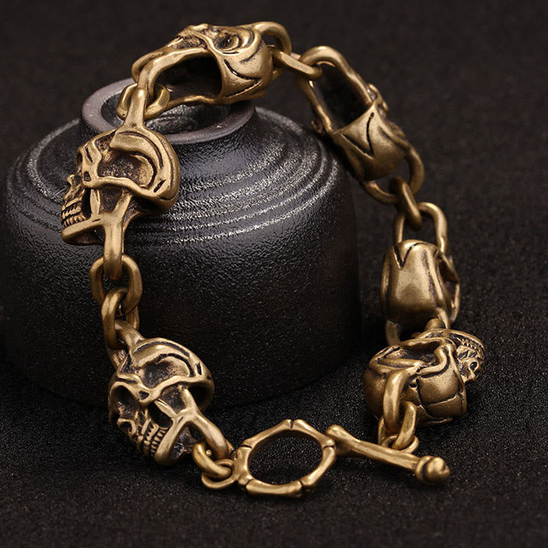 Bracelet de protection de la forêt en cuivre et laiton avec tête de mort et Buddha Stones rétro - image 7