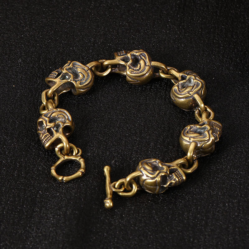 Bracelet de protection de la forêt en cuivre et laiton avec tête de mort et Buddha Stones rétro - Cuivre Laiton (circonférence du poignet : 18-19 cm) - image 0