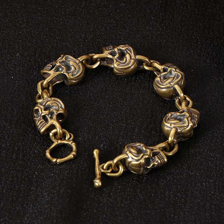 Bracelet de protection de la forêt en cuivre et laiton avec tête de mort et Buddha Stones rétro - Cuivre Laiton (circonférence du poignet : 18-19 cm) - image 0