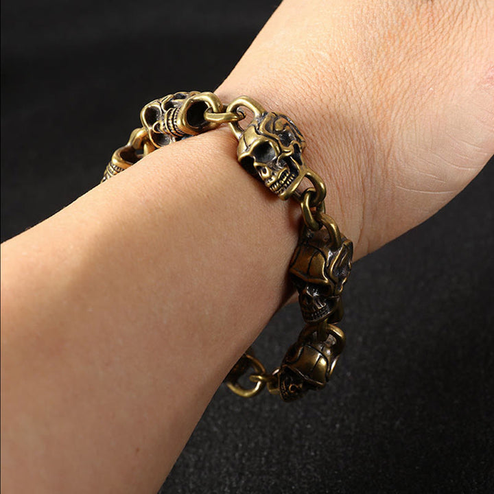 Bracelet de protection de la forêt en cuivre et laiton avec tête de mort et Buddha Stones rétro - image 4