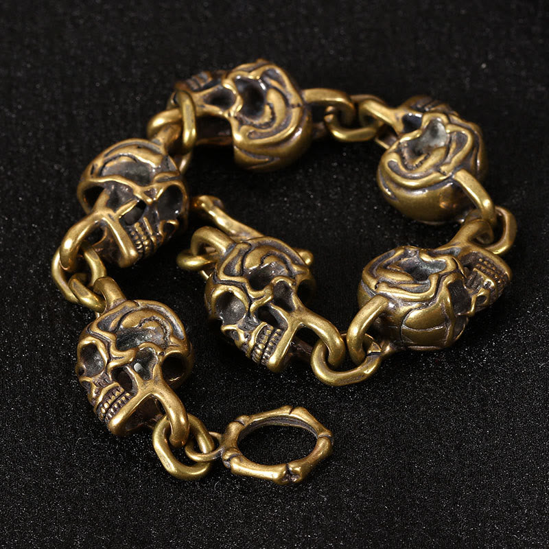 Bracelet de protection de la forêt en cuivre et laiton avec tête de mort et Buddha Stones rétro - image 1