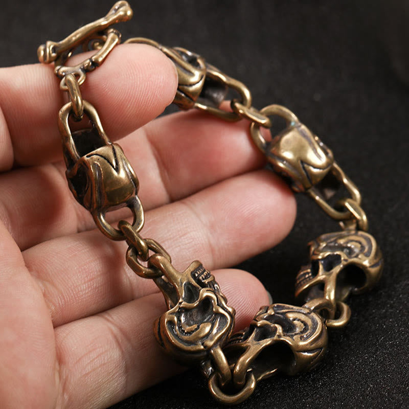 Bracelet de protection de la forêt en cuivre et laiton avec tête de mort et Buddha Stones rétro - image 10