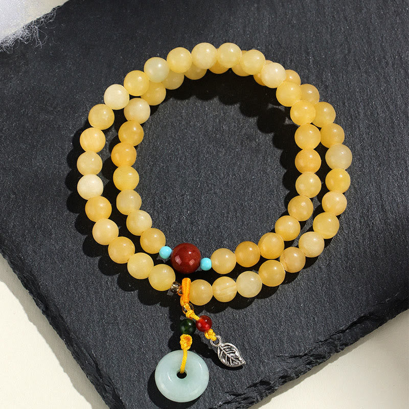 Bracelet de richesse à double tour avec boucle de paix en topaze et Buddha Stones - Topaze (circonférence du poignet : 13-15 cm) - image 0
