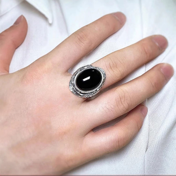 Bague ajustable en Buddha Stones noire avec symbole de force du poisson koï - image 10