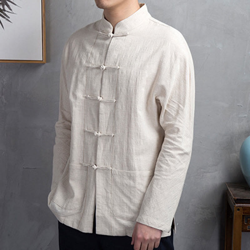 Chemise décontractée à boutons grenouille pour homme, couleur unie, motif Buddha Stones - image 2