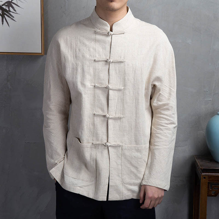 Chemise décontractée à boutons grenouille pour homme, couleur unie, motif Buddha Stones - image 1