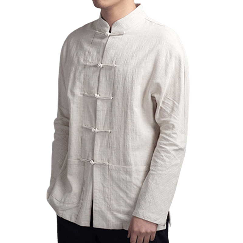 Chemise décontractée à boutons grenouille pour homme, couleur unie, motif Buddha Stones - image 3