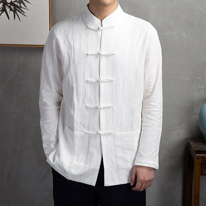 Chemise décontractée à boutons grenouille pour homme, couleur unie, motif Buddha Stones - image 5