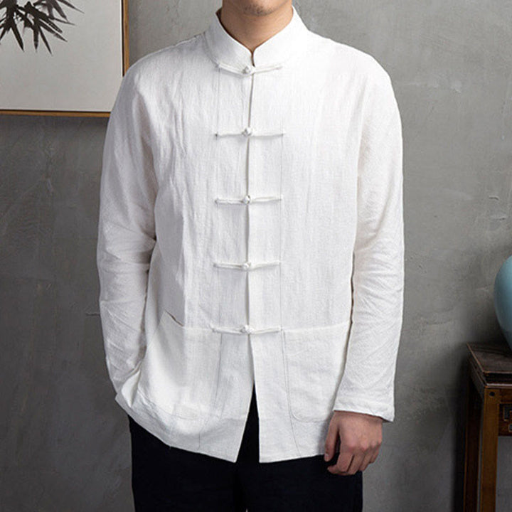 Chemise décontractée à boutons grenouille pour homme, couleur unie, motif Buddha Stones - image 5